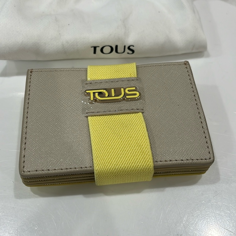 TOUS CERTIFIED AUTHENTIC CARD CASE BEIGE ONE SIDE/YELLOW ONE SIDE BRAND NEW